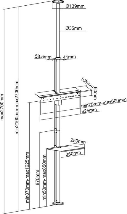 Produktbild Maclean MC-791N Decken- und Bodenhalterung 37" - 70" (Decke, Boden, 70", 30 kg)