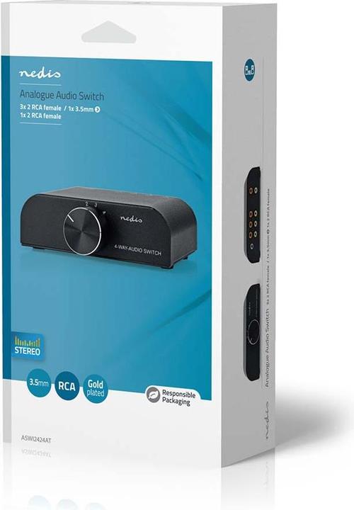 Produktbild Nedis Analog Audio-Schalter | 4-Port port(s) | Anschlüsse – Eingang: 1x 3,5 mm Audio-Eingang / 3x (2 (Analog -> Digital)