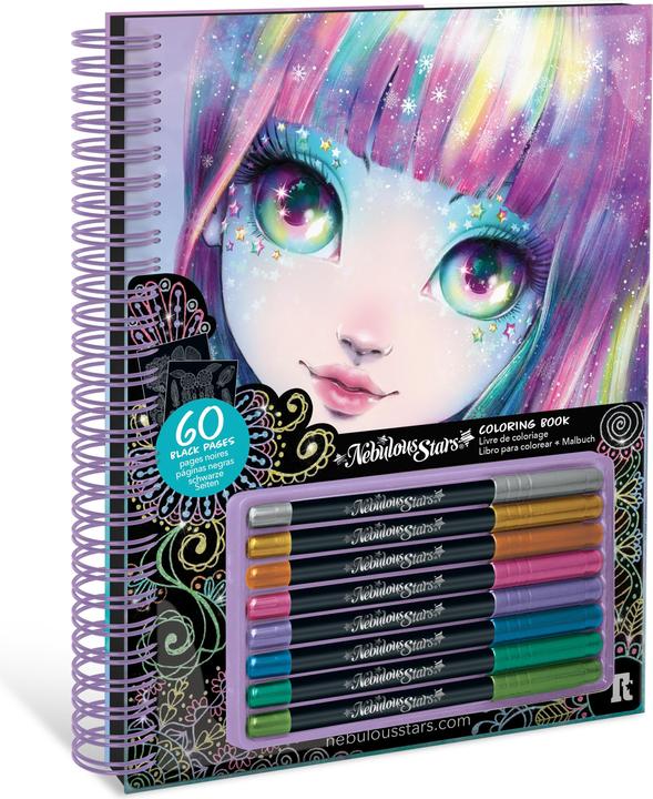 Actual product image Nebulous Stars Colouring book with black pages