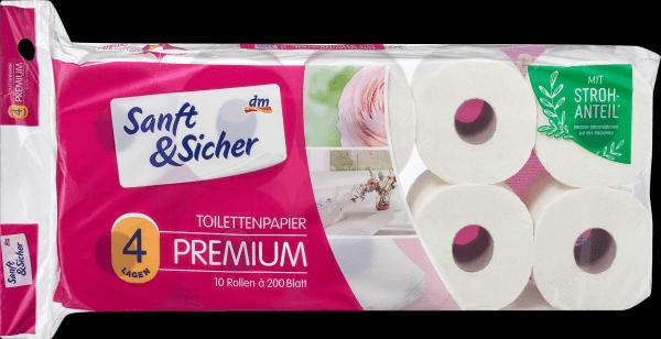 Produktbild dm Sanft&Sicher Toilettenpapier Premium 4-lagig (10x200 Blatt) (10 x)