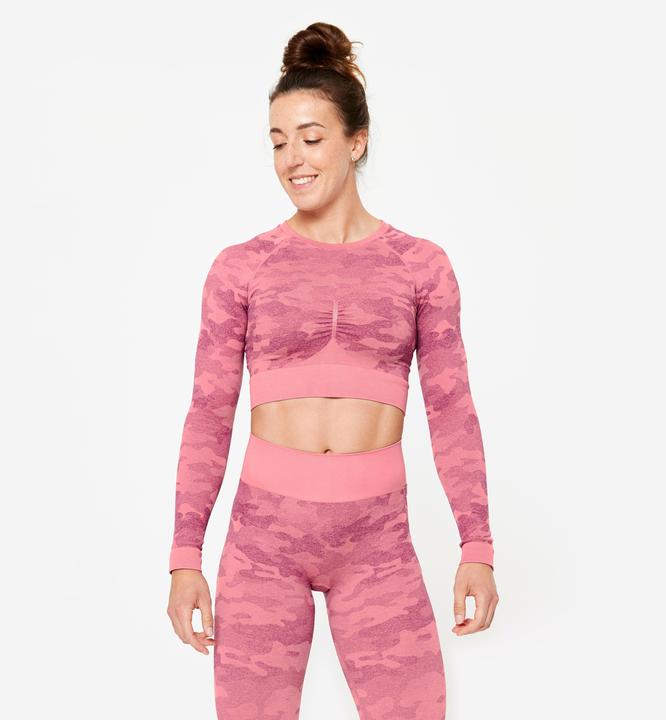 Domyos Langarmshirt Crop Top Damen - rosa (S)