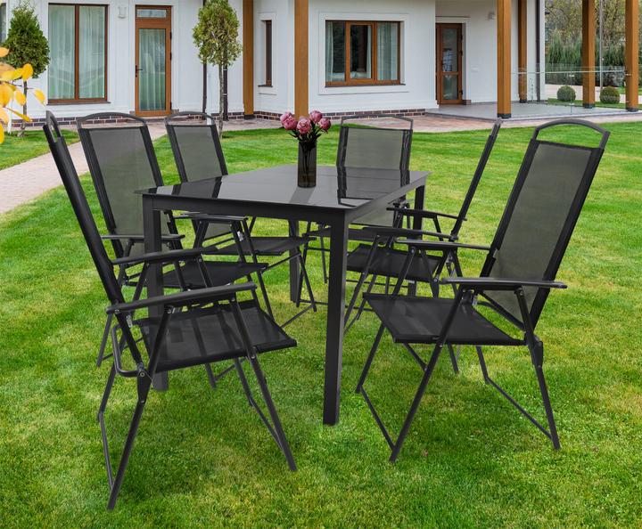Produktbild VCM 7-tlg. Gartenmöbel Set Sitzgruppe 140x80 Schwarzglas (140 cm)