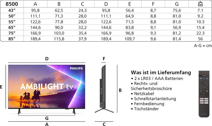 Image du produit Philips 55PUS8500/12 (55", PUS8500, LED, 4K, 2025)
