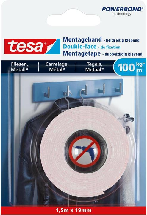 Produktbild tesa Powerbond doppelseitiges Montageband für Fliesen & Metall (19 mm)