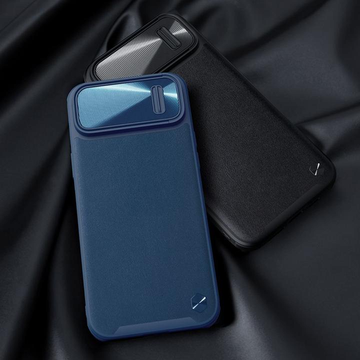 Produktbild Nillkin CamShield Leder S Hülle iPhone 14 Pro Hülle mit Kameraabdeckung blau (Apple iPhone 14 Pro)