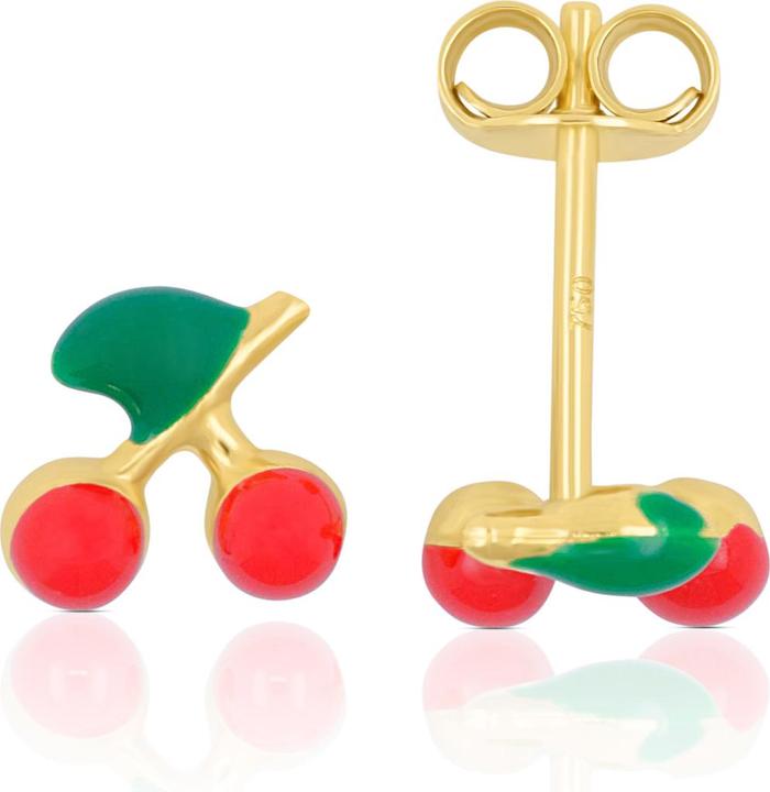 Produktbild Muau Stud earrings cherries yellow gold 750 red/green 7mm (Weissgold, Rotgold oder Silber, Gelbgold)