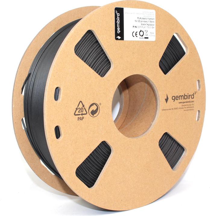 Produktbild Gembird Filamentcassette PLA schmale Spule (PLA, 1.75 mm, 1000 g, Schwarz)