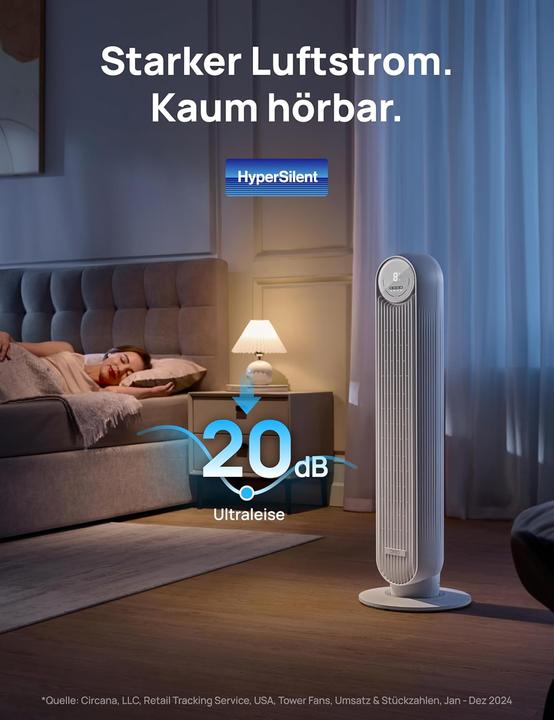 Produktbild Dreo Leiser Turmventilator mit Fernbedienung und Timer (28 dB)
