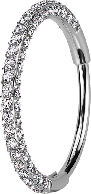 Star Piercing Micro Segmentring klappbar silber front und seitlich Kristalle silber (ohne Messing, Titan G23)