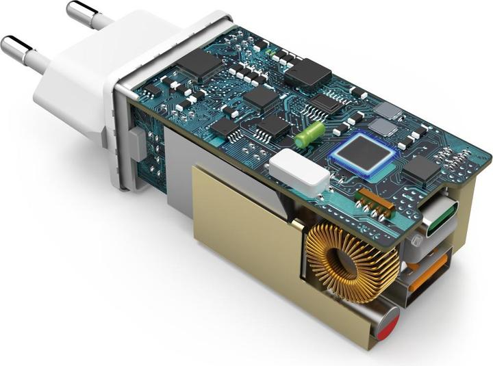 Actual product image Hama Mini Charger, GaN, USB-C Power Delivery (PD) + USB-A QC3.0, 38W, White (38 W)