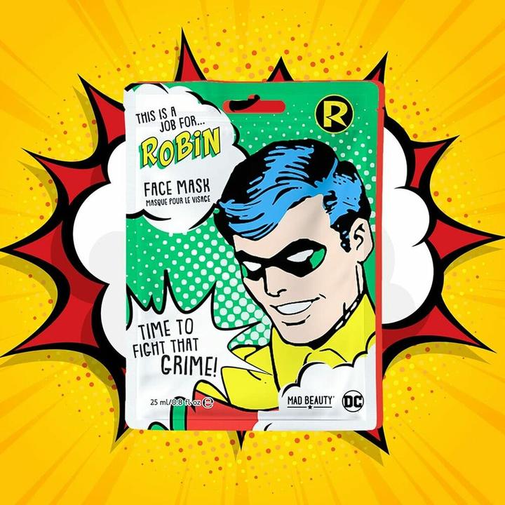 Immagine prodotto Mad Beauty DC Superheroes Robin Maschera Viso Maschera in fogli idratante e rinfrescante per una pelle nutrita (25 ml)