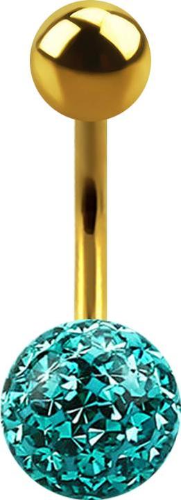 Star Piercing Banane vergoldet mit Kugel und Kristall Kugel türkis Epoxy Schutzschicht (ohne Messing, Titan G23)