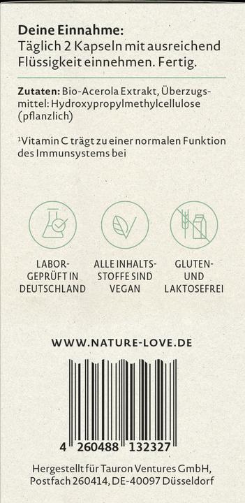 Nutritional values and ingredients Nature Love Natural Vitamin C (57 g)
