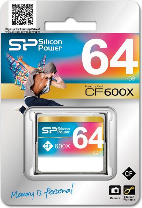 Image du produit Silicon Power 64GB 600x CF Lecture jusqu'à 90MB/s Interface ATA PIO mode 6 MWDMA 4 UDMA 6 Fonction ECC Re (64 Go, CF, U3, UHS-III)