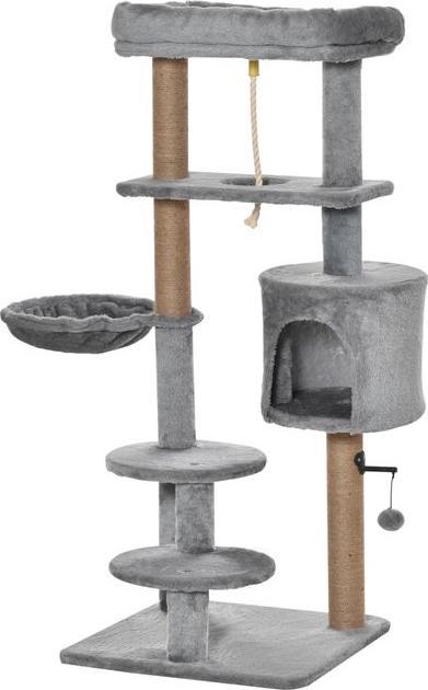 Image du produit Swisshandel24 Arbre à chat 120 cm tronc de jute, pour chats jusqu'à 5 kg, gris clair (120 cm, Gris clair+Beige)