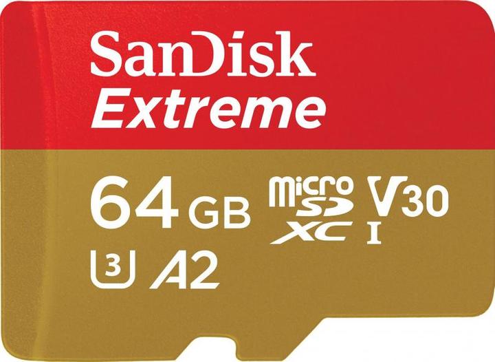 Produktbild SanDisk microSDXC Memory Card Extreme with Adapter, 64Gb, Class 10 / UHS-1 U3 (64 GB, microSDXC, U3, UHS-I)