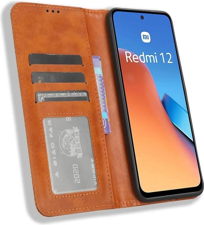 Image du produit Cover-Discount Xiaomi Redmi 12 - Housse Vintage Flip Case marron (Xiaomi Redmi 12)