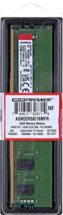 Produktbild Kingston 3200MT/s DDR4 ECC Reg CL22 DIMM1Rx8 (1 x 16GB, 3200 MHz, DDR4-RAM, DIMM)