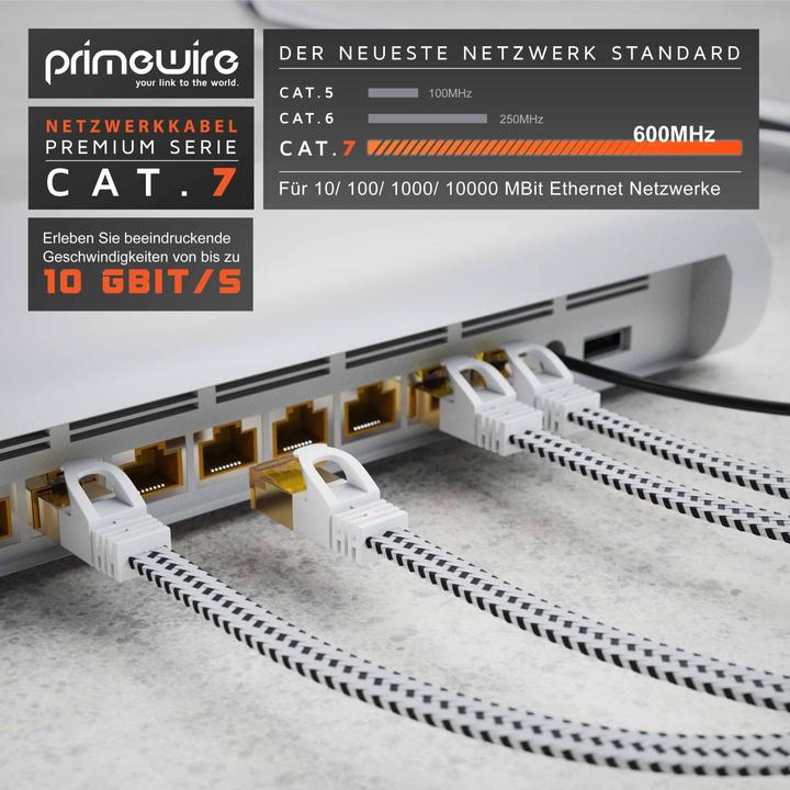 Image du produit Primewire Câble réseau CAT 7 Gaine plate en coton - Câble patch LAN Câble de données - Câble plat - Câble (U/FTP, CAT7, 3 m)