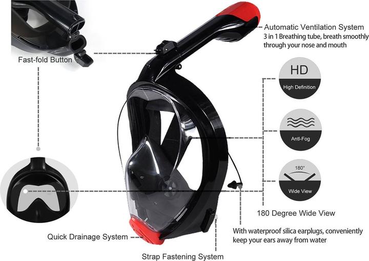 Immagine prodotto Caruba Maschera Snorkel integrale Swift pieghevole + supporto per Action Cam (rosa L/XL)