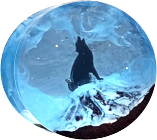 Image du produit Star Piercing Flared Plug Loup en hiver époxy bleu en bois de tamarin (sans laiton, Organique)