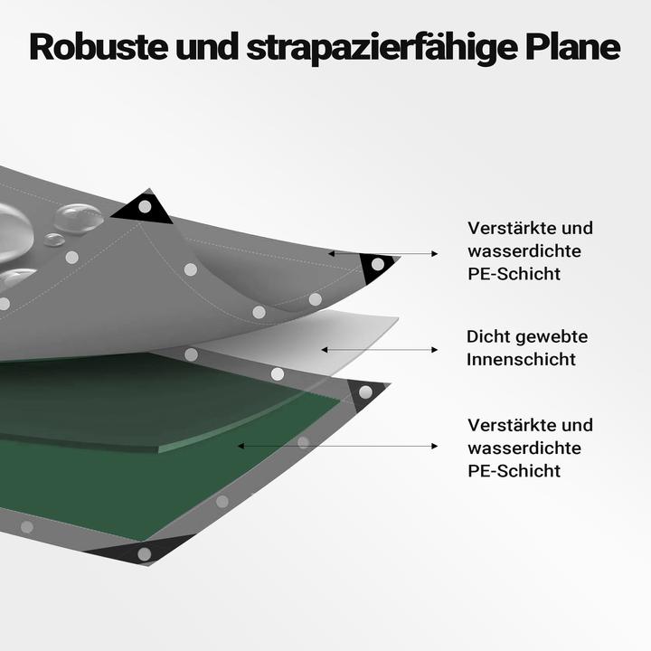 Produktbild Wiltec wetterfeste Abdeckplane grün grau 5x4m PE Plane 120g/m² Gartenplane