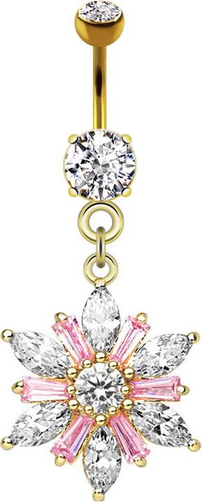 Immagine prodotto Star Piercing Banana placcata in oro 14k con ciondolo fiore di cristallo rosa (Ottone, Acciaio chirurgico 316L)