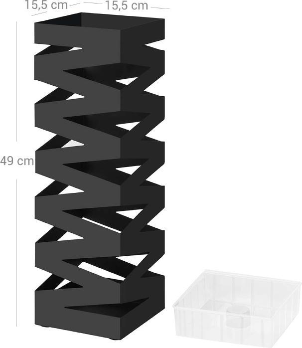 Produktbild Songmics Schirmständer quadratisch Schwarz Stahl, Polypropylen (PP) - Schwarz (15 x 49 x 15 cm)