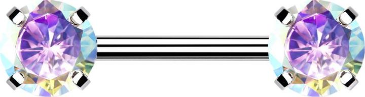 Star Piercing Threadless Barbell silber front mit Kristall multicolor gefasst (ohne Messing, Chirurgenstahl 316L)