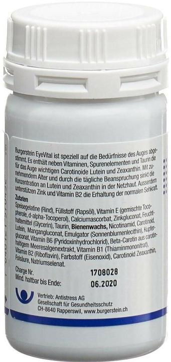 Valori nutrizionali e ingredienti Burgerstein EyeVital (100 Pezzo/i, Pillole, 90 g)
