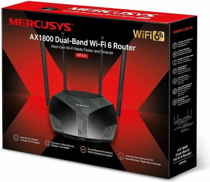 Immagine prodotto Mercusys ROUTER WIFI 6 AX1800 DB 1201MBPS + 574 MBPS 3P LAN 1P WAN 4 ANTENNE
