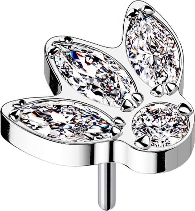 Immagine prodotto Star Piercing Argento Threadless tre ovali e cristallo argento (senza ottone, Titanio G23)