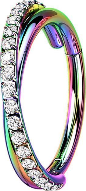 Star Piercing Micro Segmentring klappbar farbig gekreuzt seitlich Kristalle silber (Chirurgenstahl 316L, ohne Messing)