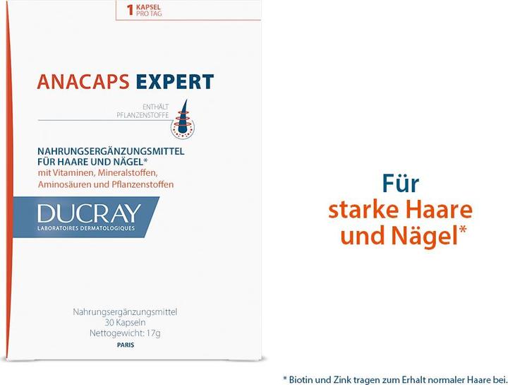 Nutritional values and ingredients Pierre Fabre Ducray Anacaps Expert, 30 capsules (Body lotion)