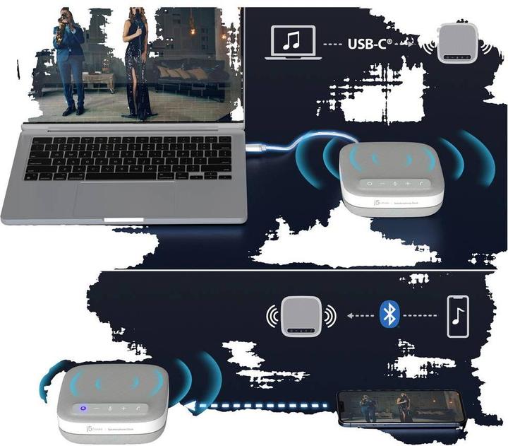 Actual product image j5Create USB-C 4K Speakerphone Dock, Wired, USB 3.2 Gen 1 (3.1 Gen 1) Type-C, 100 W, 10,100,1000 Mbi