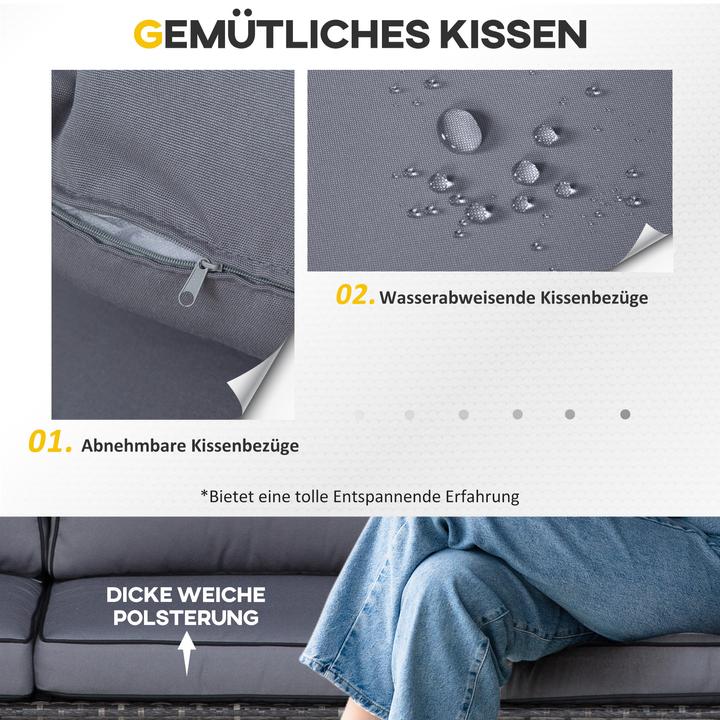 Produktbild Outsunny Polyrattan Lounge-Set mit Sonnendach, Kissen und Beistelltisch