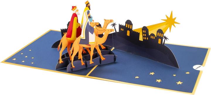 Immagine prodotto Hervorragend 3D Pop-up Karte Nikolaus mit Rentierschlitten Merry Christmas rot (1 pz.)