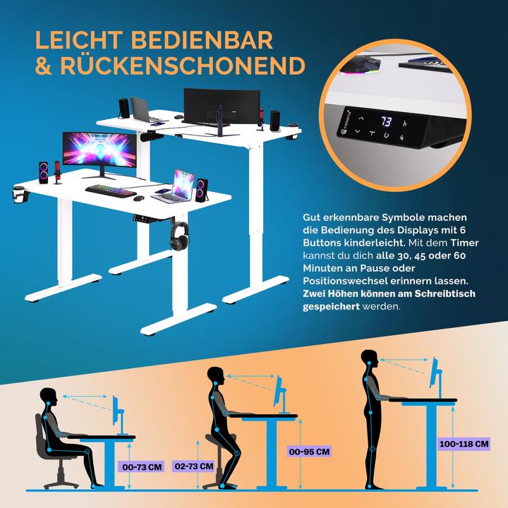 Image du produit Casaria Bureau à hauteur réglable (110 x 60 x 118 cm)