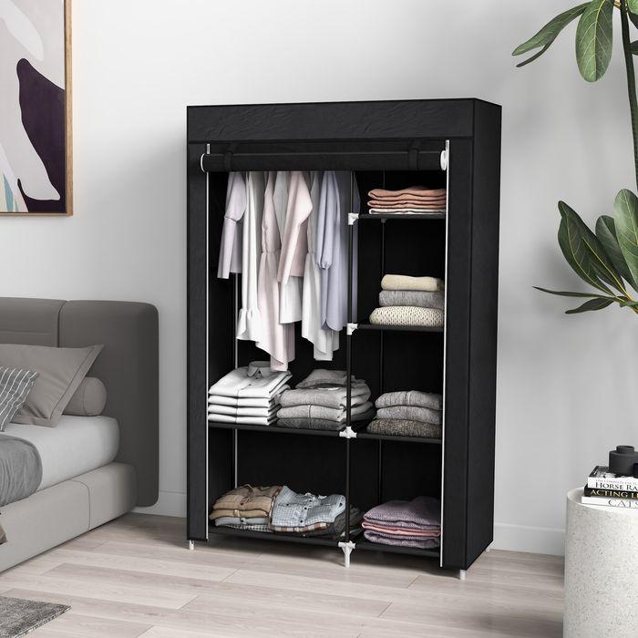 Produktbild Swisshandel24 Kleiderschrank Stoffschrank mit Kleiderstange, 6 Fächern, Faltbare Garderobe in Vlies-Optik, Faltsch (103 x 43 x 162.5 cm)