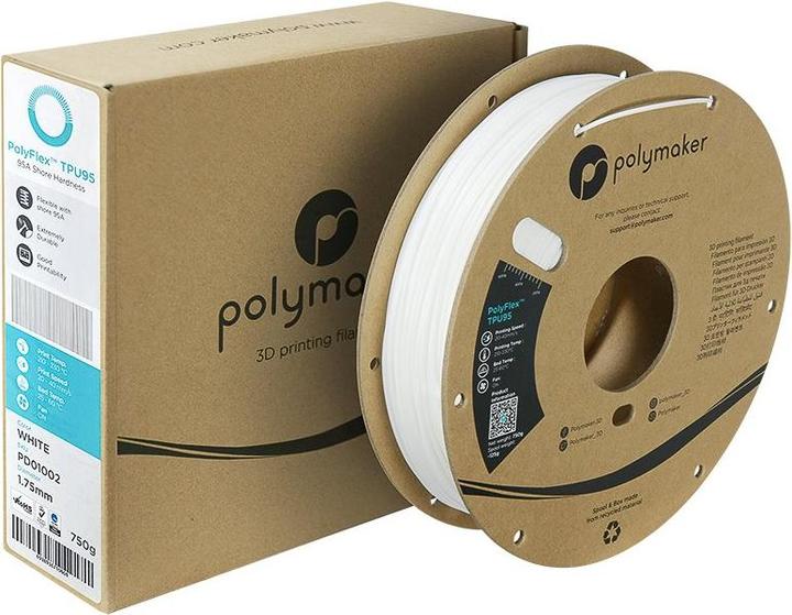 Produktbild Polymaker PolyFlex TPU95 V2 - White - 1.75mm (TPU, 1.75 mm, 750 g, Weiss)