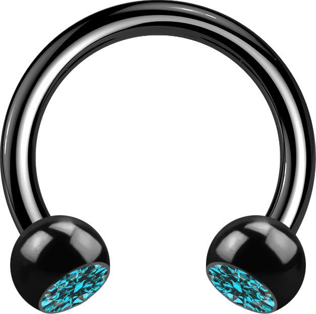 Produktbild Star Piercing Circular Barbell schwarz mit zwei Kugeln Kristall aqua (Titan G23, ohne Messing)