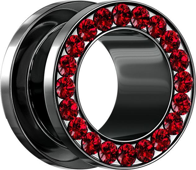 Produktbild Star Piercing Flesh Tunnel schwarz mit Kristall rot (ohne Messing, Chirurgenstahl 316L)