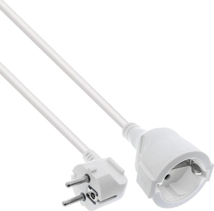 Produktbild InLine Strom-Verlängerung Schutzkontakt Stecker gewinkelt / Buchse, weiss, 15m (15 m, CEE 7/3)