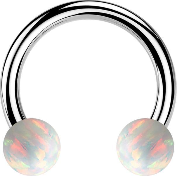 Star Piercing Micro Circular Barbell silber mit zwei Kugeln Opal weiss (ohne Messing, Chirurgenstahl 316L)