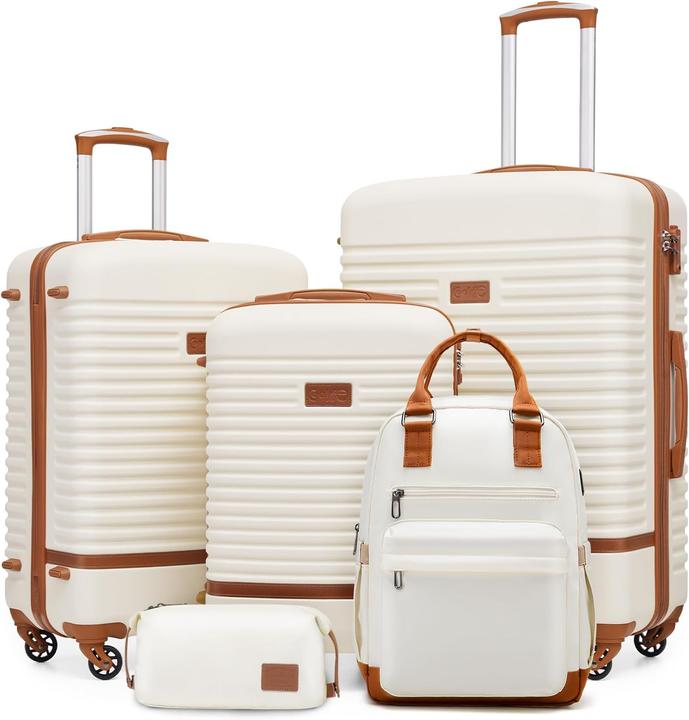 Produktbild Coolife 5-teiliges Hartschalen-Trolley-Set mit Reiserucksack und Kulturbeutel (93 l, Handgepäck (bis 50l), M (50 - 90l), L (90 - 115l))