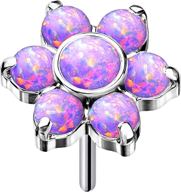 Produktbild Star Piercing Threadless silber Blume Opale violett (Chirurgenstahl 316L, ohne Messing, Titan G23)
