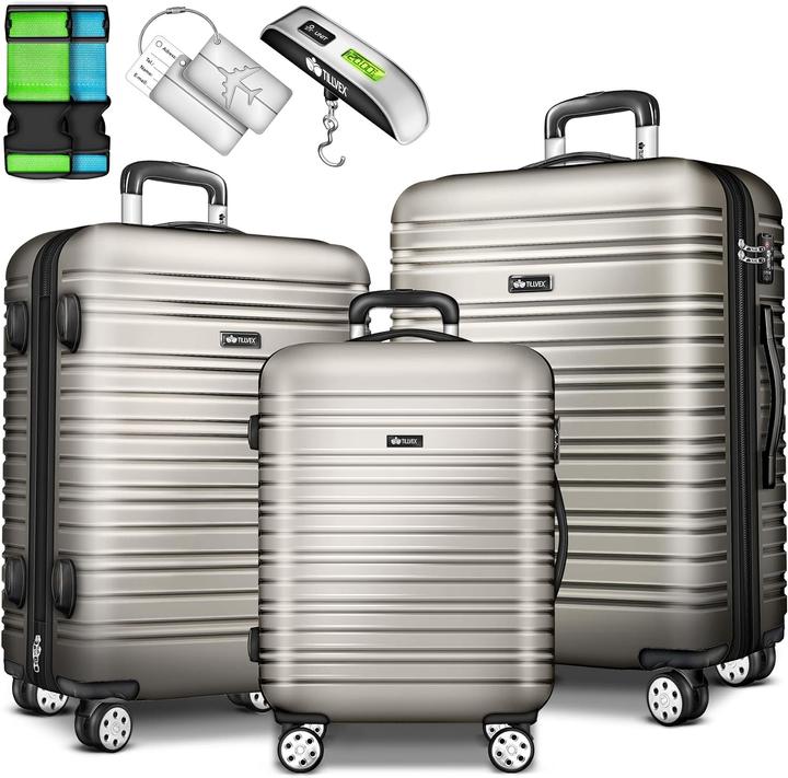 Image du produit Tillvex 3-teiliges Reisekoffer-Set mit Kofferwaage, Gepäckanhänger & Kofferbänder (M (50 - 90l), L (90 - 115l), XL (à partir de 115l))