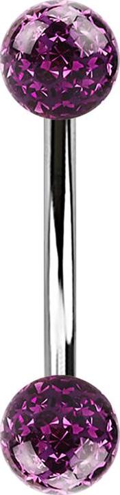 Image du produit Star Piercing Banane argentée avec deux boules de cristal violet époxy de protection (Acier chirurgical 316L)