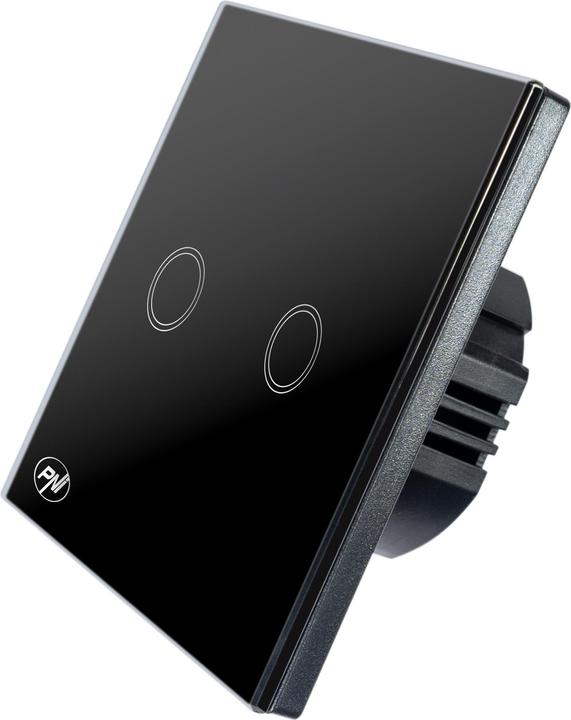 Actual product image PNI SH222 Glass double touch switch, black with LED display, 10 A, 2 x 200 W