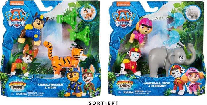 Image du produit Spin Master PAW Patrol Jungle Pups, Figurines articulées Chase, Tracker & Tiger avec lance-projectile, jouets po